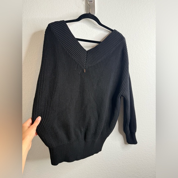 Misa Los Angeles Cotton Cashmere Chunky Knit Deep V-neck Sweater Black Sz M - Picture 7 of 10